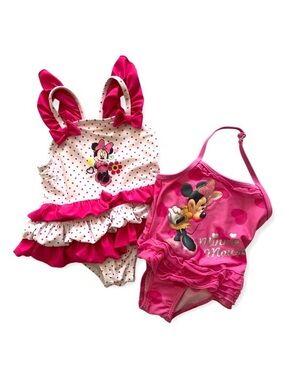 Disney Minnie Mouse Baby Swimsuit Bundle 12M | Pink Polka Dot & Heart Print